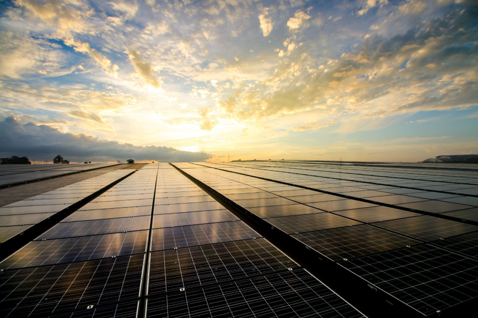 Solar panels and sky sunset